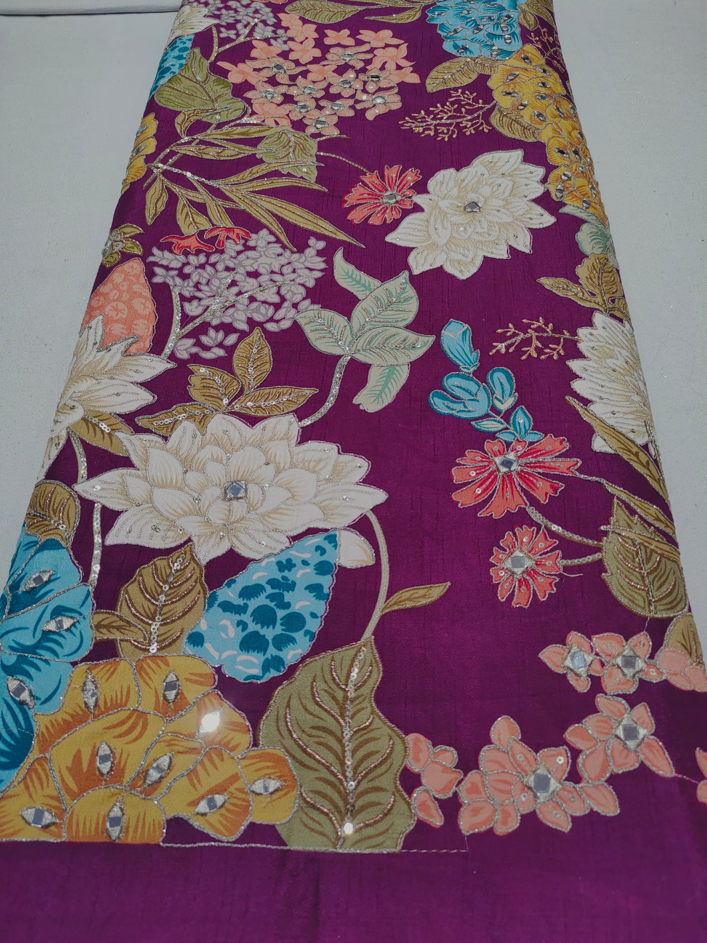 Boho Big Width Silk Floral Embroidery Handwork 48 inch width