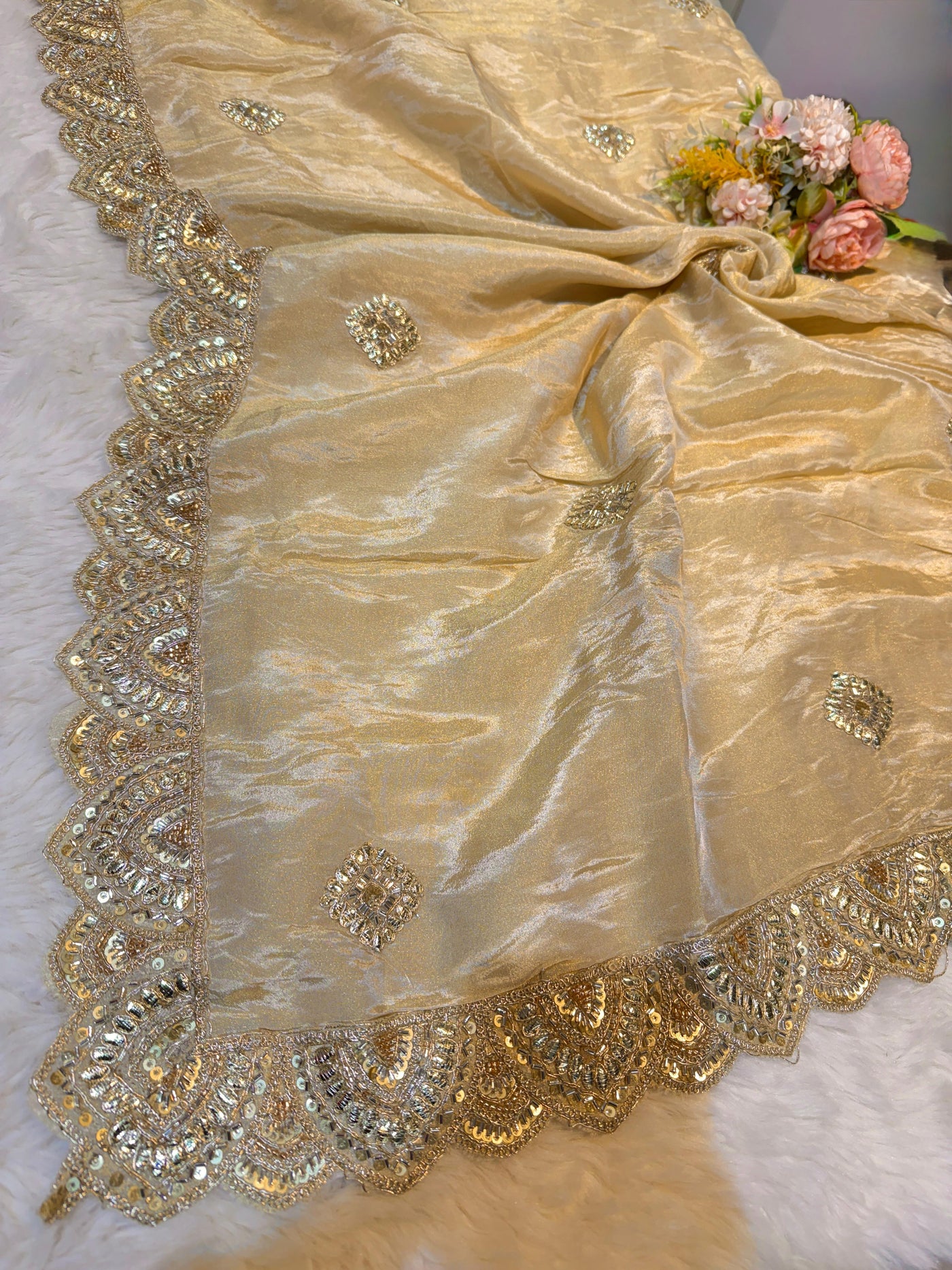 Mehz Pro Zari Tissue Handwork Dyeable Dupatta (2.40 meter length)