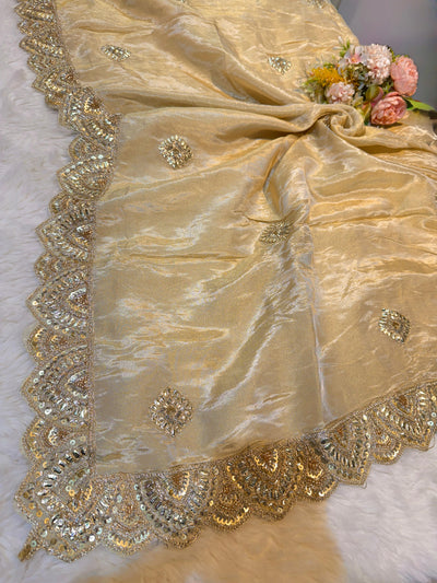 Mehz Pro Zari Tissue Handwork Dyeable Dupatta (2.40 meter length)