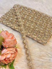 (Wholesale pack of 9 meter ) Lace Border With Stone and pearl work