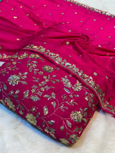(Mix Match Combinations ) - Pure chinon sequins Work Shirt / Pure Chinon double Side Border Dupatta
