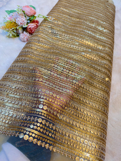 Beige Net Sequins Embroidery 44 Inch width
