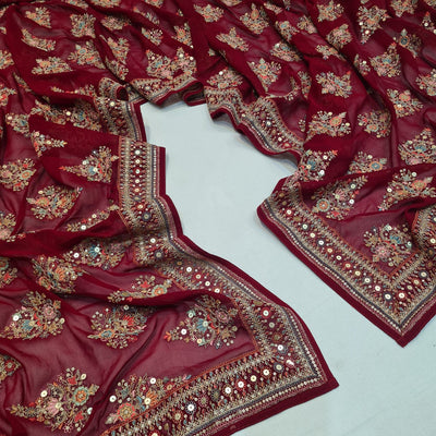Combination Suit Sets of Georgette  Premium Kashmiri Dupatta And Plain crape Suit