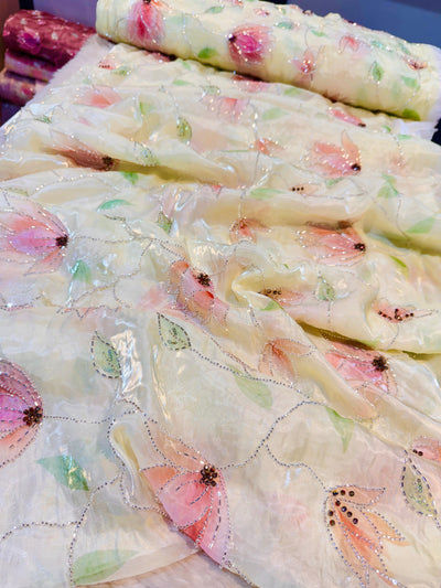 Kinza Jimmy choo Floral Tissue Handwork Embroidery 54 inch Width