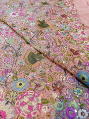 (Precut of 0.5 Meter) Pink Pure Georgette Kashmiri Thread Embroidery 48 inch width Swan Collection Summer Ready