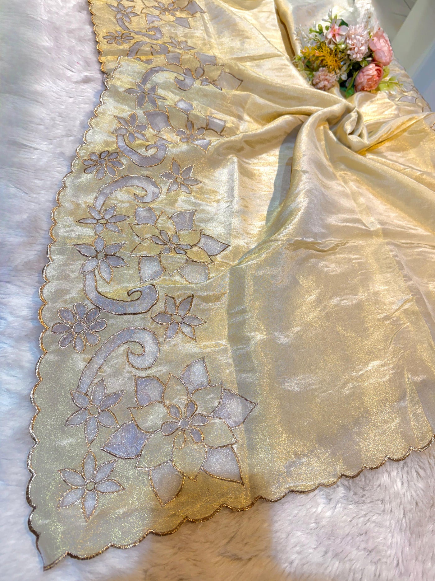 Pure Zari Tissue Mehz Cutwork Dupatta with scalloped dupatta 2.40 meter length