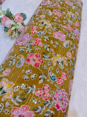 (Precut of 1 Meter) Azda Pure Crape Handwork Embroidery 44 Inch Width