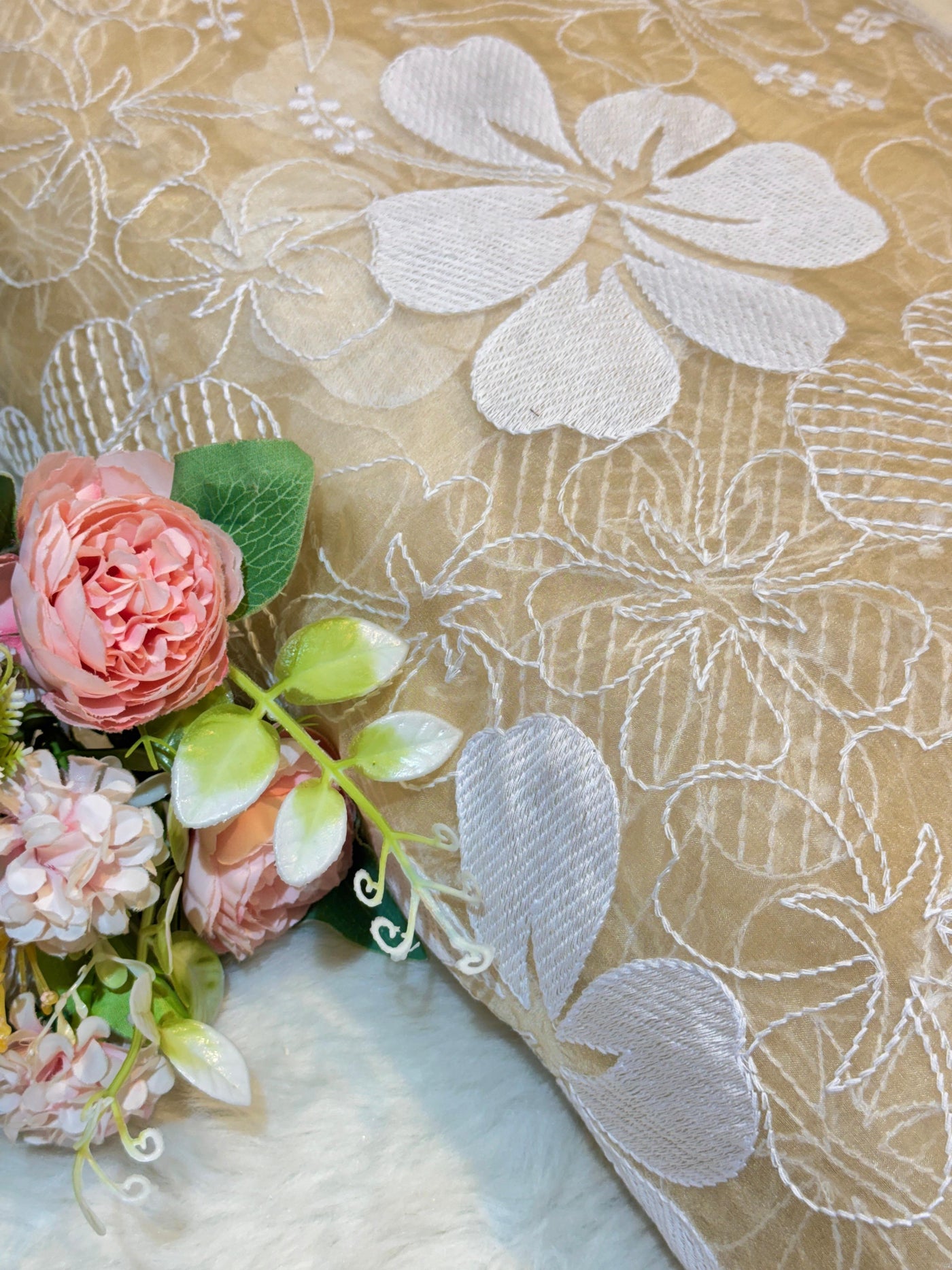 Aina Floral Organza Chikankari Embroidery 44 Inch Width
