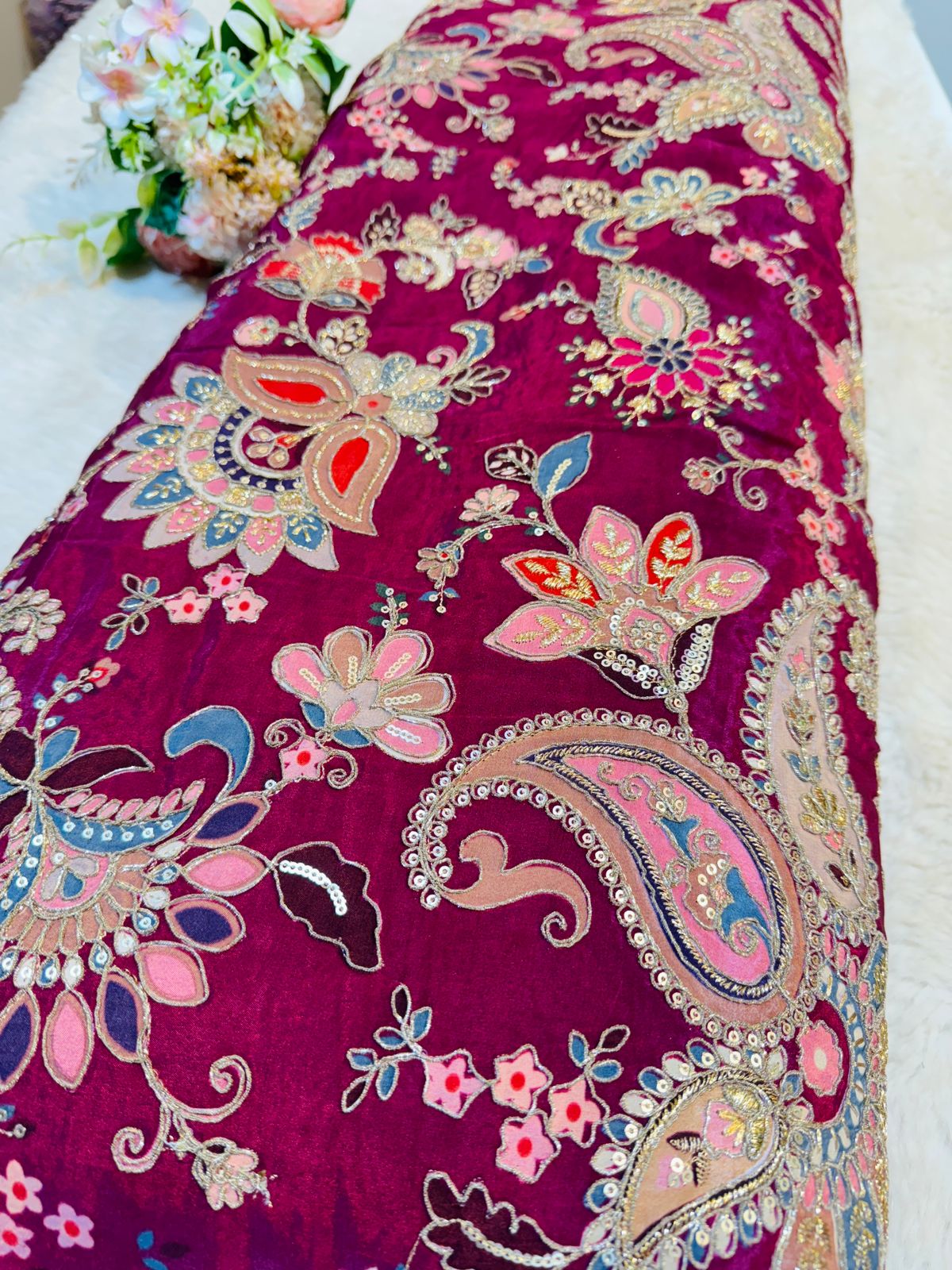 Jasmine Pure Crape Floral Embroidery 44 Inch Width