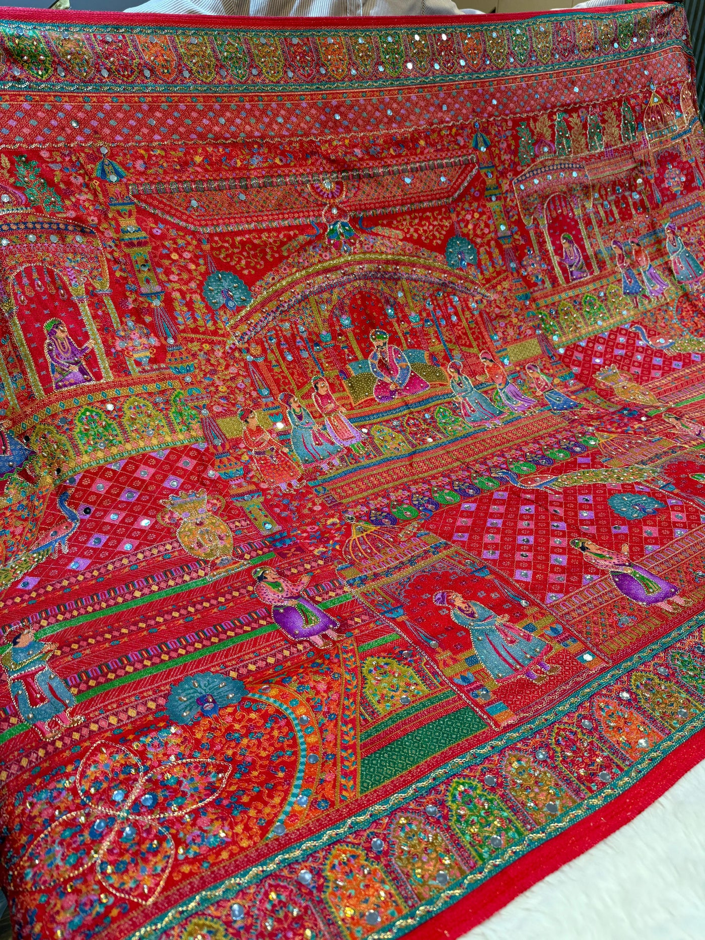 Darbar Red Pure Silk Dupatta with Real Handwork 2.50 meter length