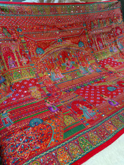 Darbar Red Pure Silk Dupatta with Real Handwork 2.50 meter length