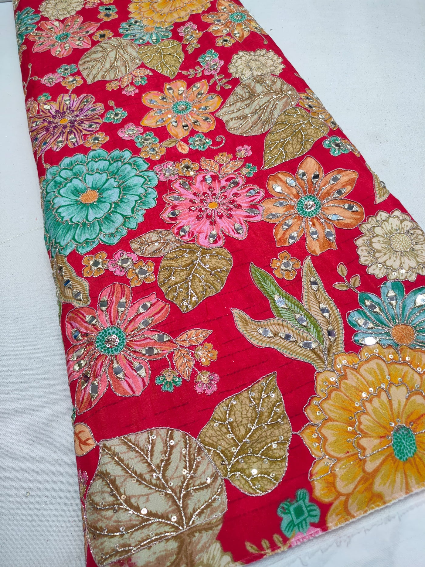 Boho Big Width Silk Floral Embroidery Handwork 48 inch width