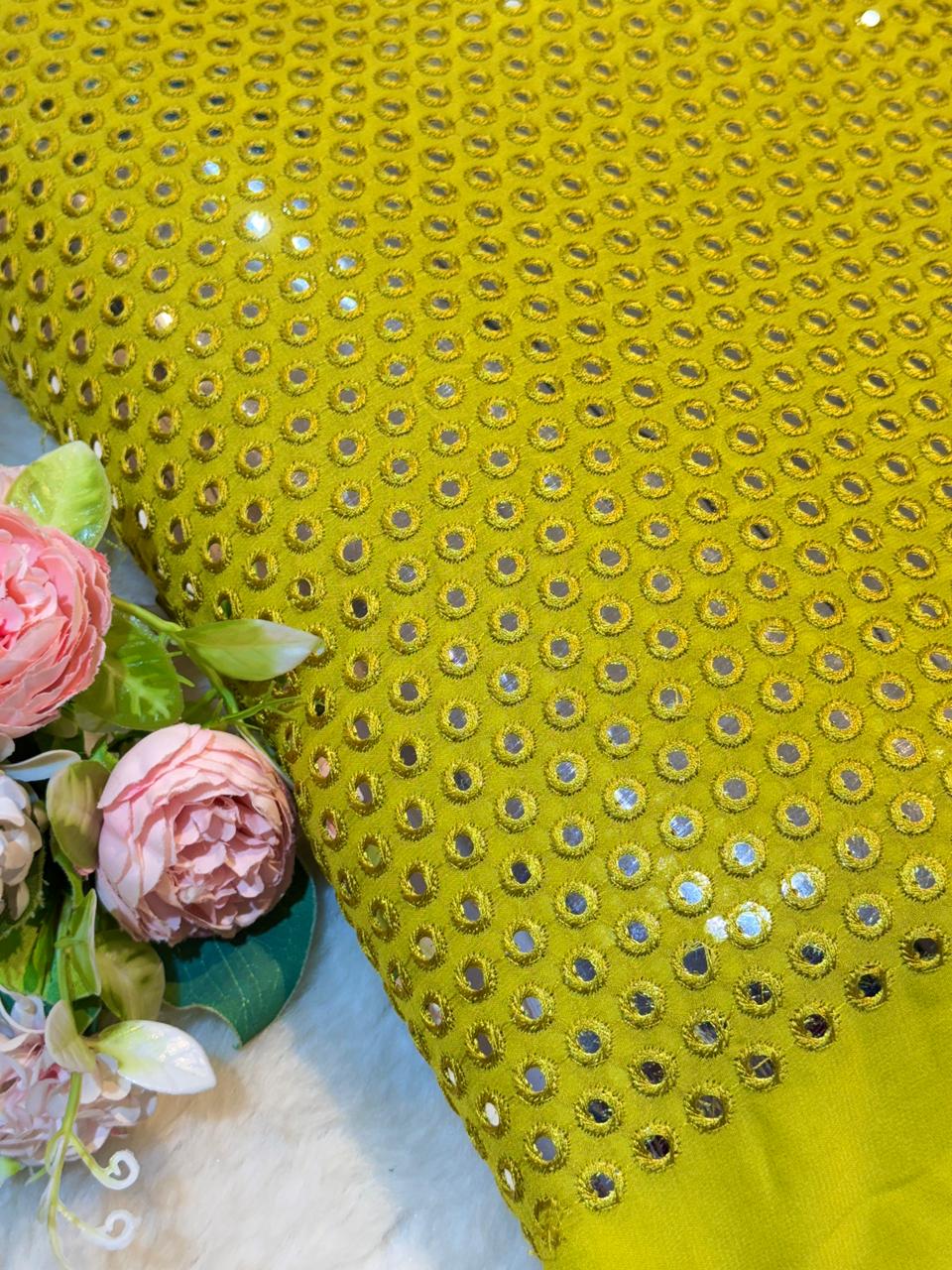Pure Viscose Georgette Mirrror Embroidery 44 inch width