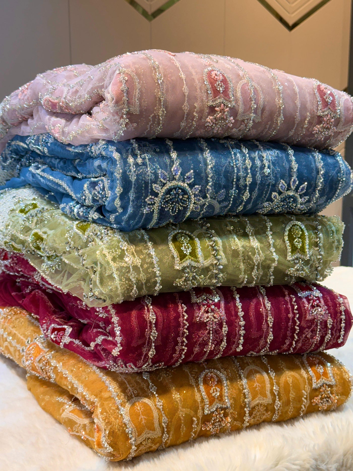 Imported Handwork Net Embroidery with Velvet Applique Work 54 inch width