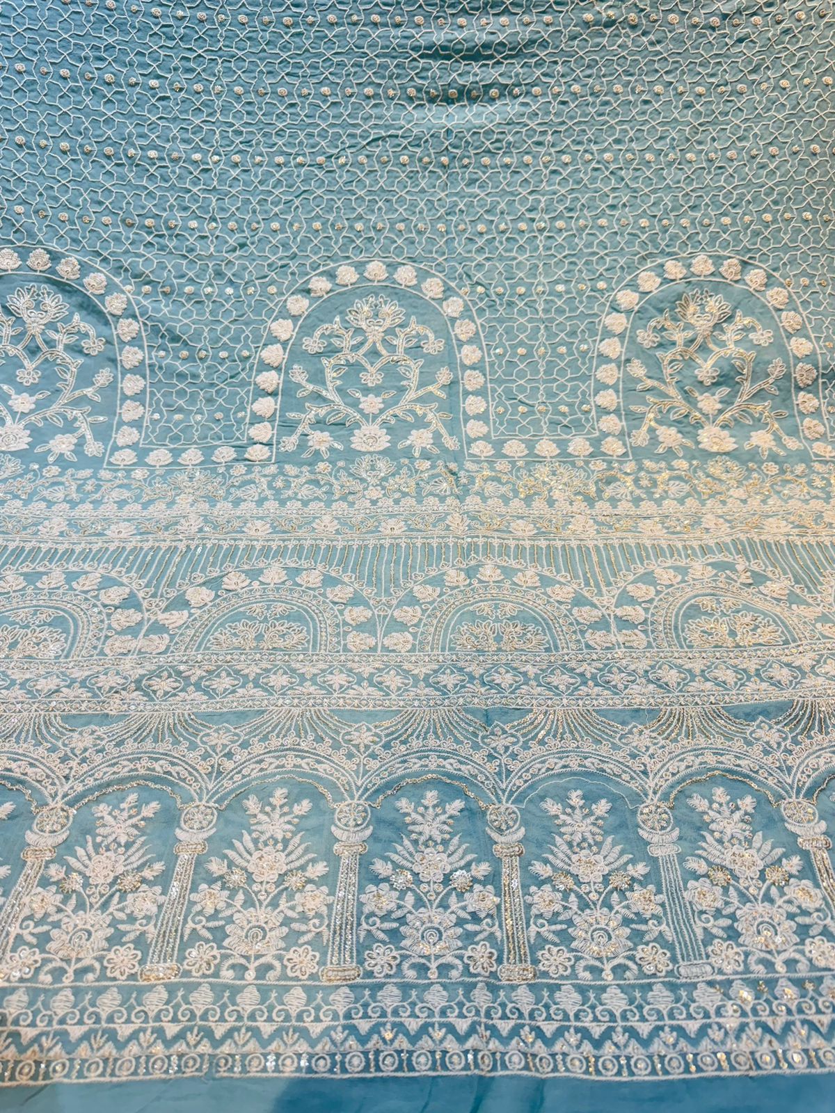 Aqua Blue  Pure Georgette Chikankari Embroidery with thread and Sequins