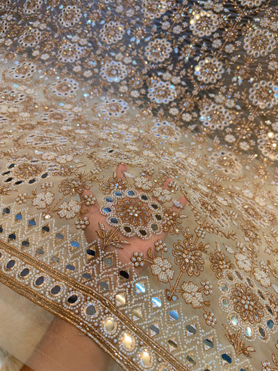 Net Big width Handwork Embroidery Beige colour 54 inch width