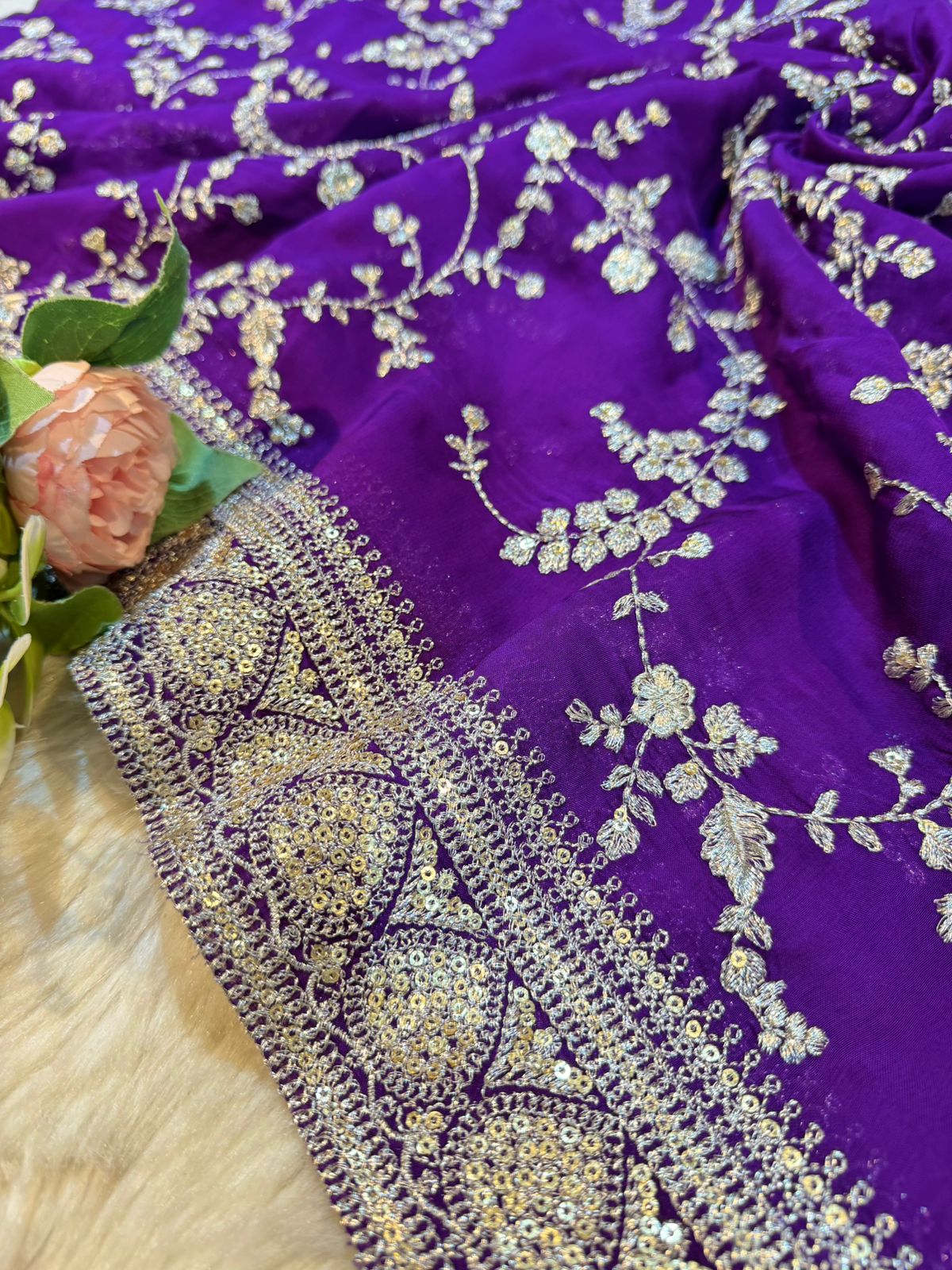 Purple Sabhya Pure Organza dupatta  Width 37 Inch and 2.5 Meter Length