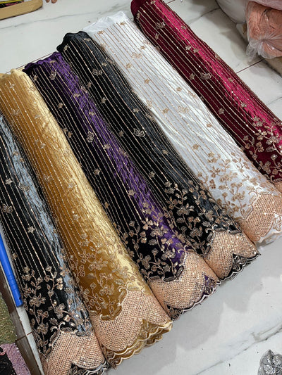 (Mix and Match ) Pure Velvet Handwork Embroidery 54 inch width / Net Dupatta With Two side Borders  37 inch width