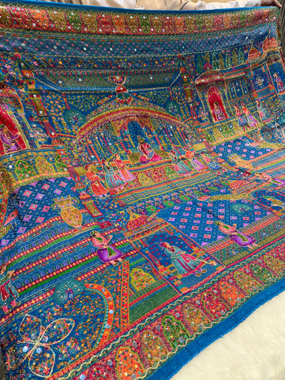 Darbar Teal Blue Pure Silk Dupatta with Real Handwork 2.50 Meter length