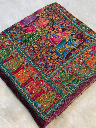 Darbar Wine Pure Silk Dupatta with Real Handwork 2.50 meter length