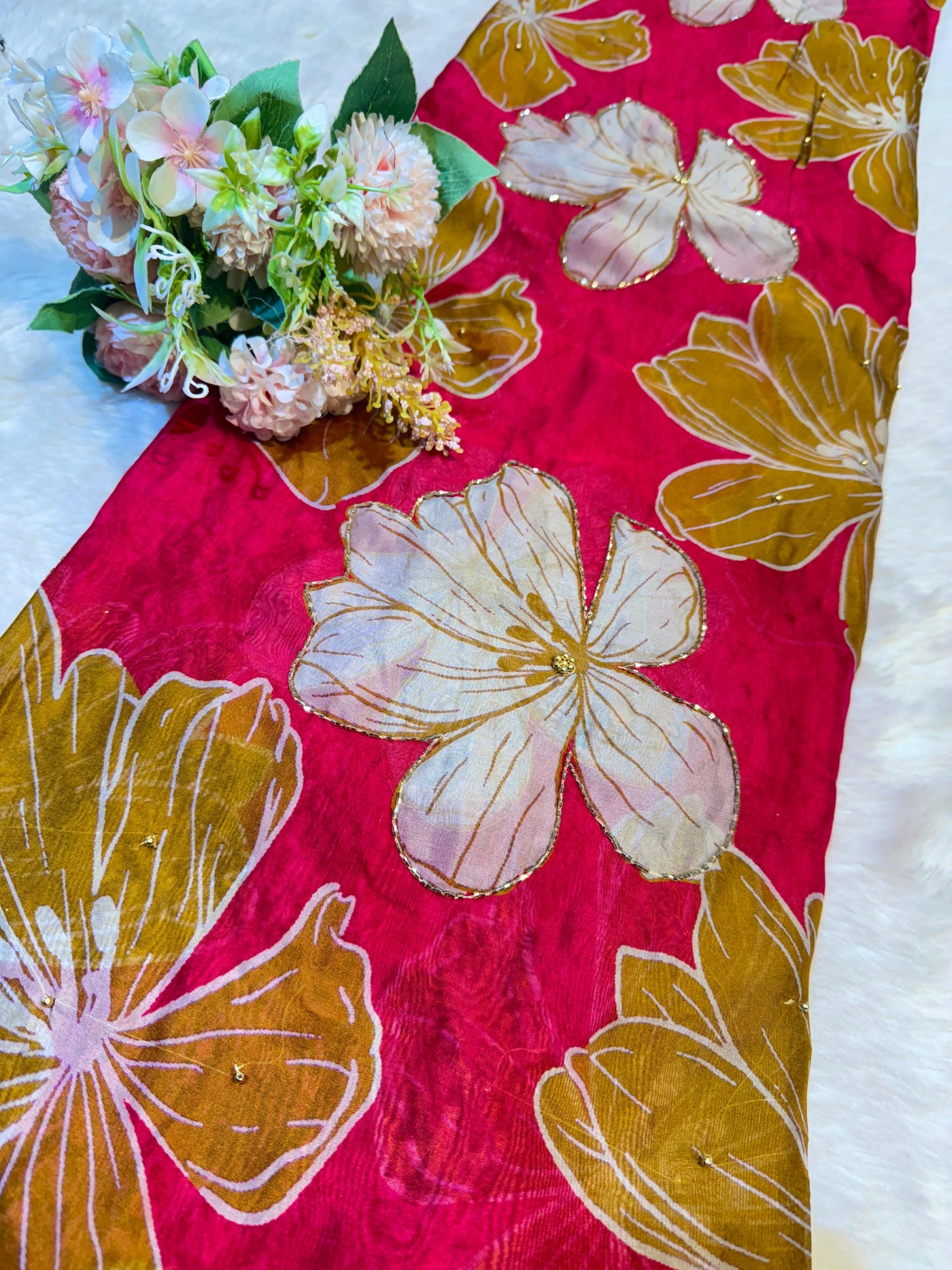 Mezzo Supersoft Tabby Silk Handwork Floral 44 inch width