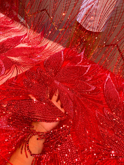 Mahi Red Handwork Net Embroidery 54 inch width
