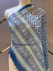 Pure Chanderi Indigo Hand block Print Dupatta 2.50 meter length