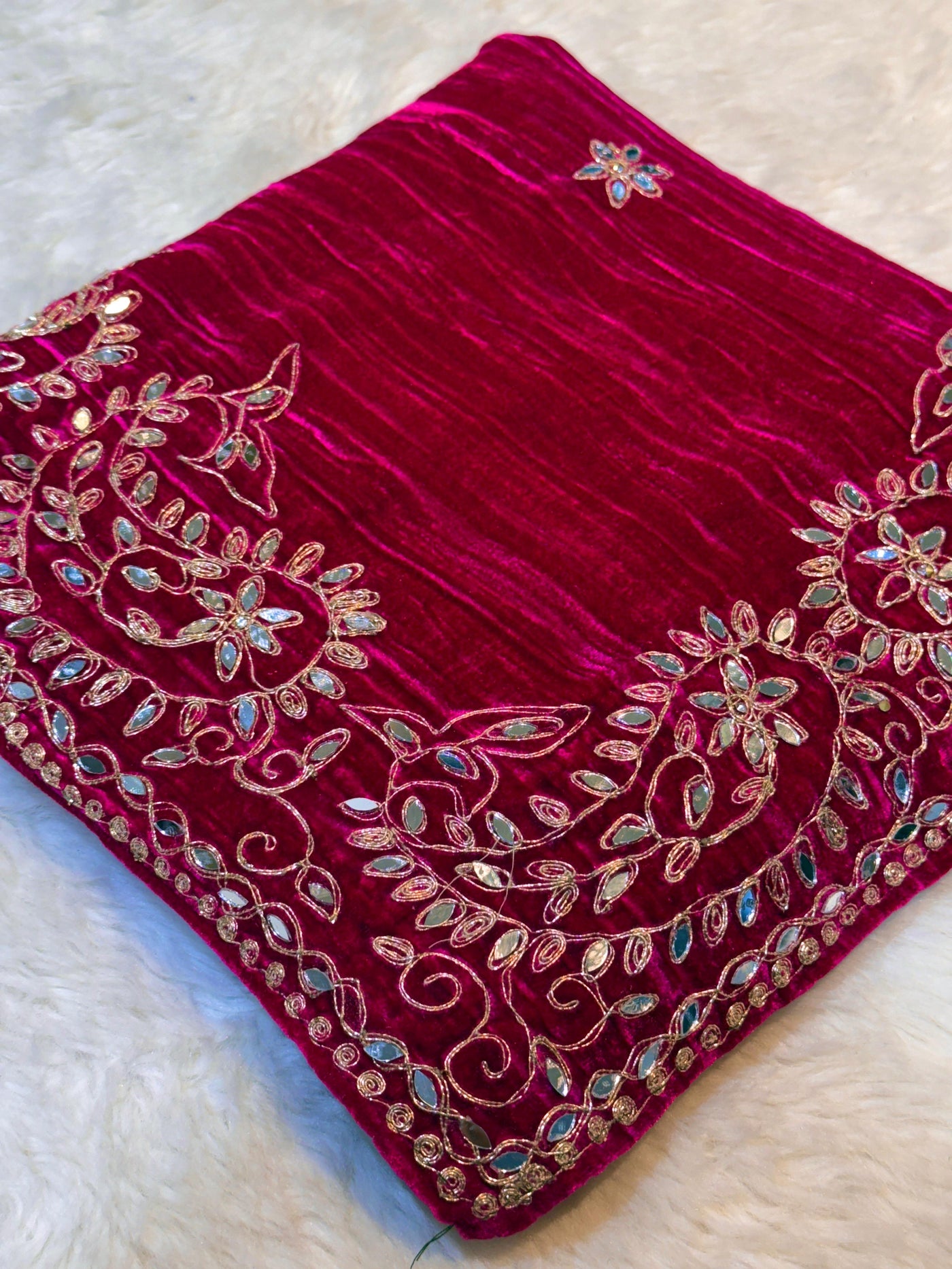 Magenta Pure Crush Velvet Real Mirror Handwork Dupatta 2.50 meter length