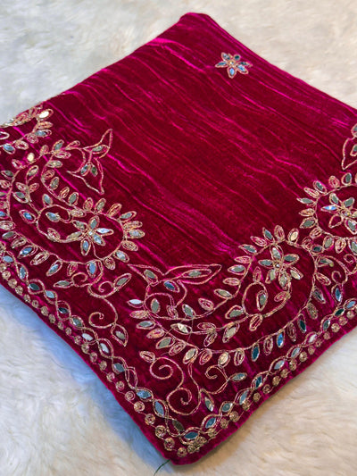 Magenta Pure Crush Velvet Real Mirror Handwork Dupatta 2.50 meter length
