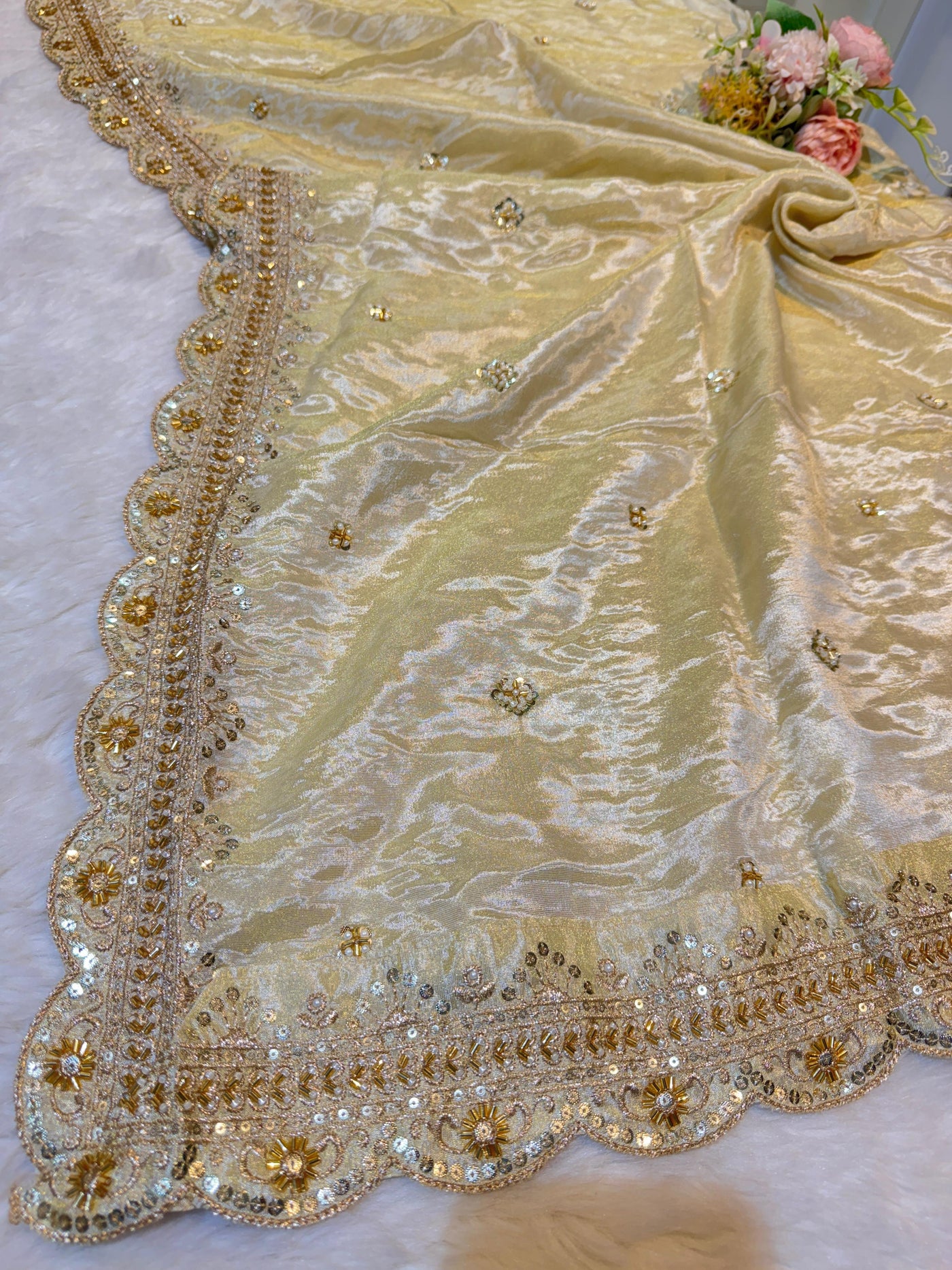 Mehz Zari Tissue Handwork Dyeable Dupatta (2.40 meter length)