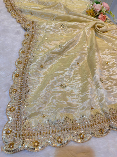 Mehz Zari Tissue Handwork Dyeable Dupatta (2.40 meter length)