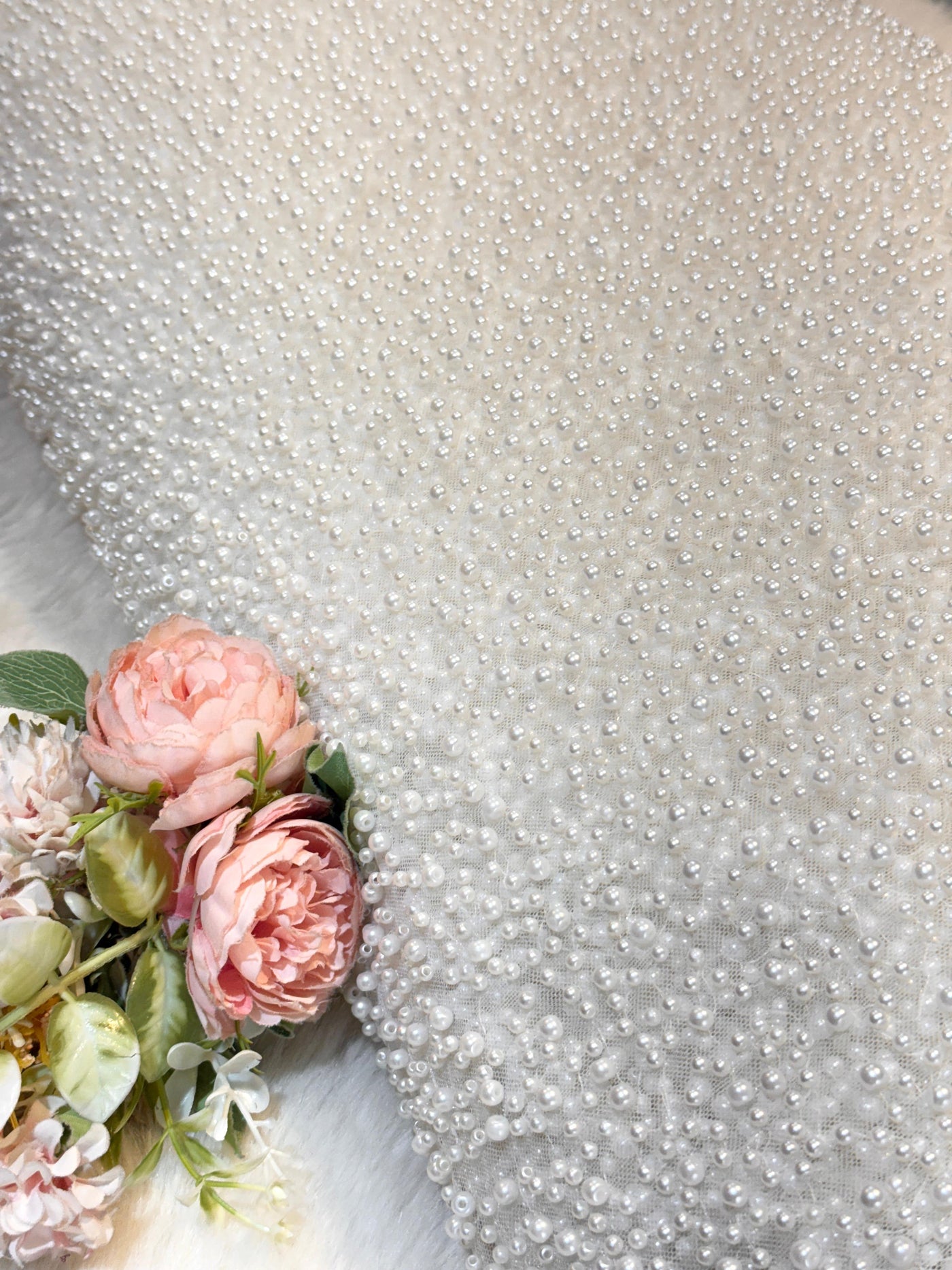 Imported Handwork Net Embroidery With Scattered Pearls Work 54 inch width