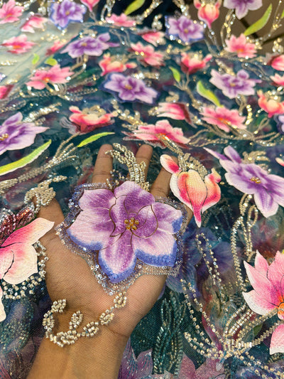Zoya Appliqué Handwork Net Embroidery With Florals 54 inch width