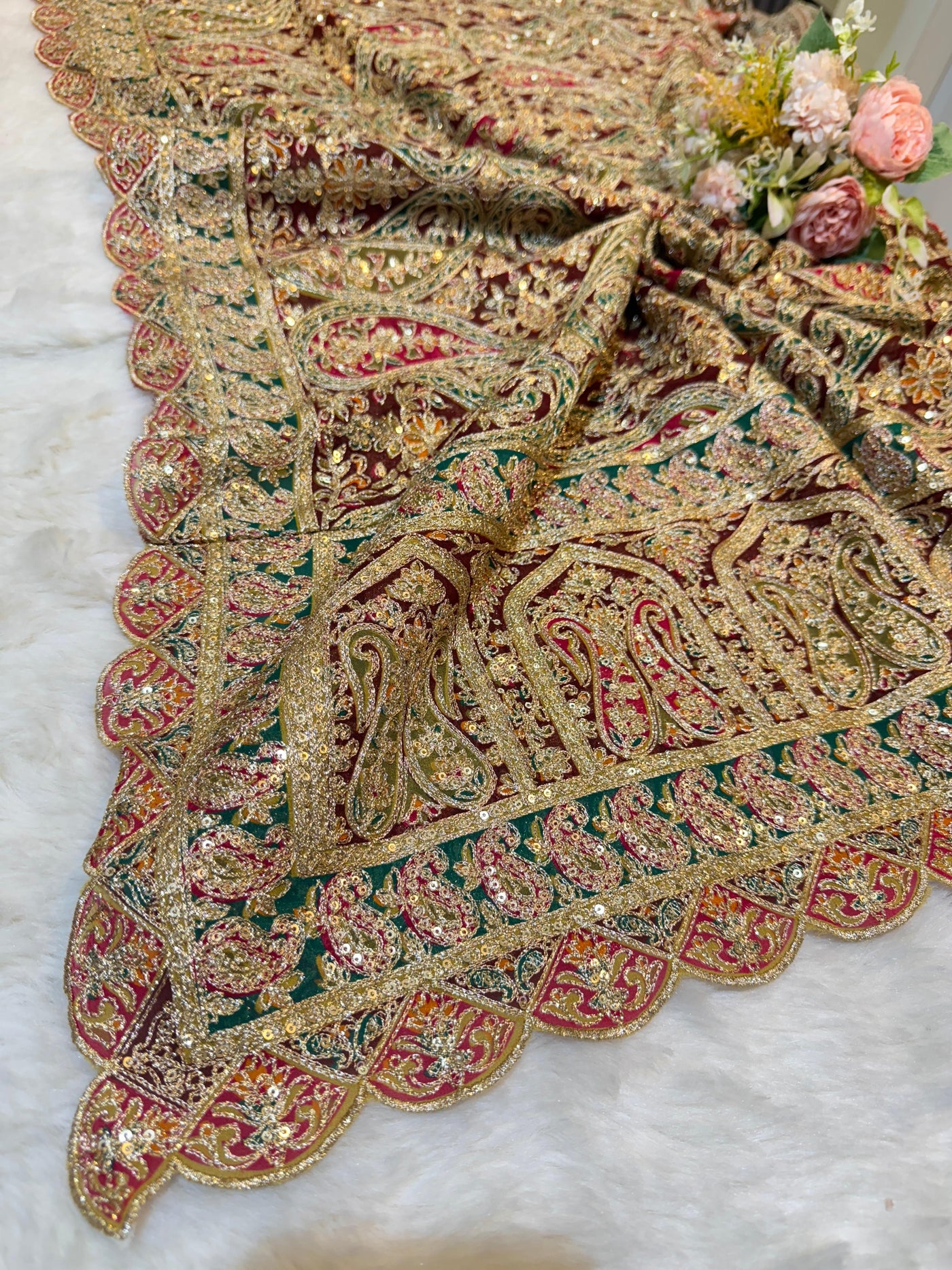 Dull Maroon Pure Georgette Lahori Dupatta 2.50 meter length 37 inch width