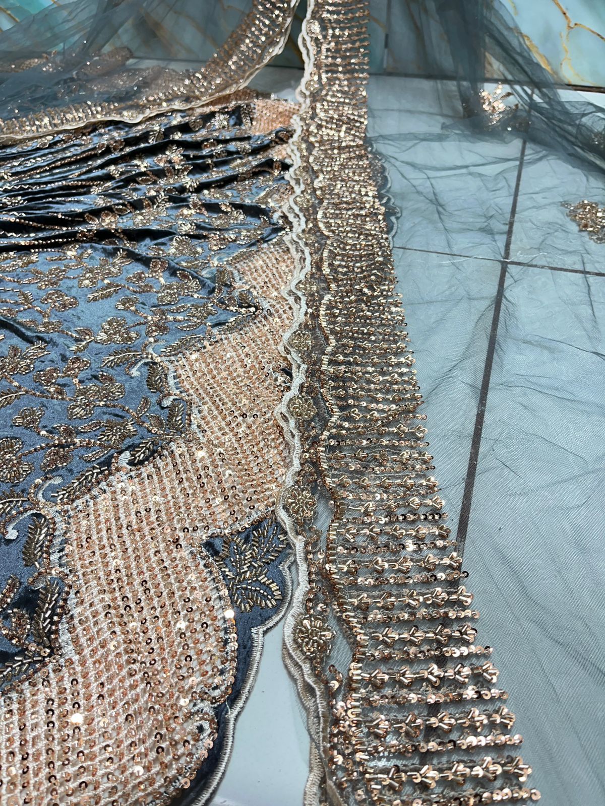 (Mix and Match ) Pure Velvet Handwork Embroidery 54 inch width / Net Dupatta With Two side Borders  37 inch width