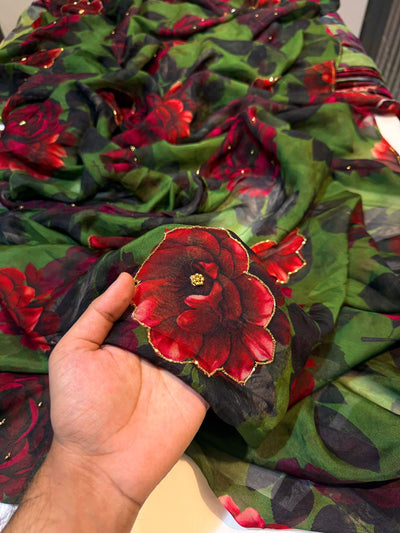 Mezzo Supersoft Tabby Silk Handwork Floral 44 inch width