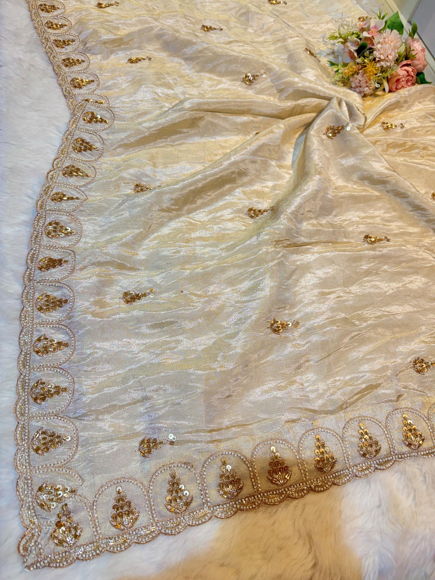 Mehz Zari Tissue Handwork Dyeable Dupatta (2.40 meter length)