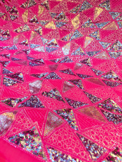 Hot Pink Georgette Thread And Sequins Embroidery Prism Pattern 44 inch width