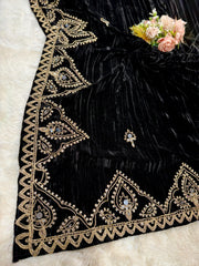 Black Pure Crush Velvet Real Mirror Handwork Dupatta 2.50 meter length