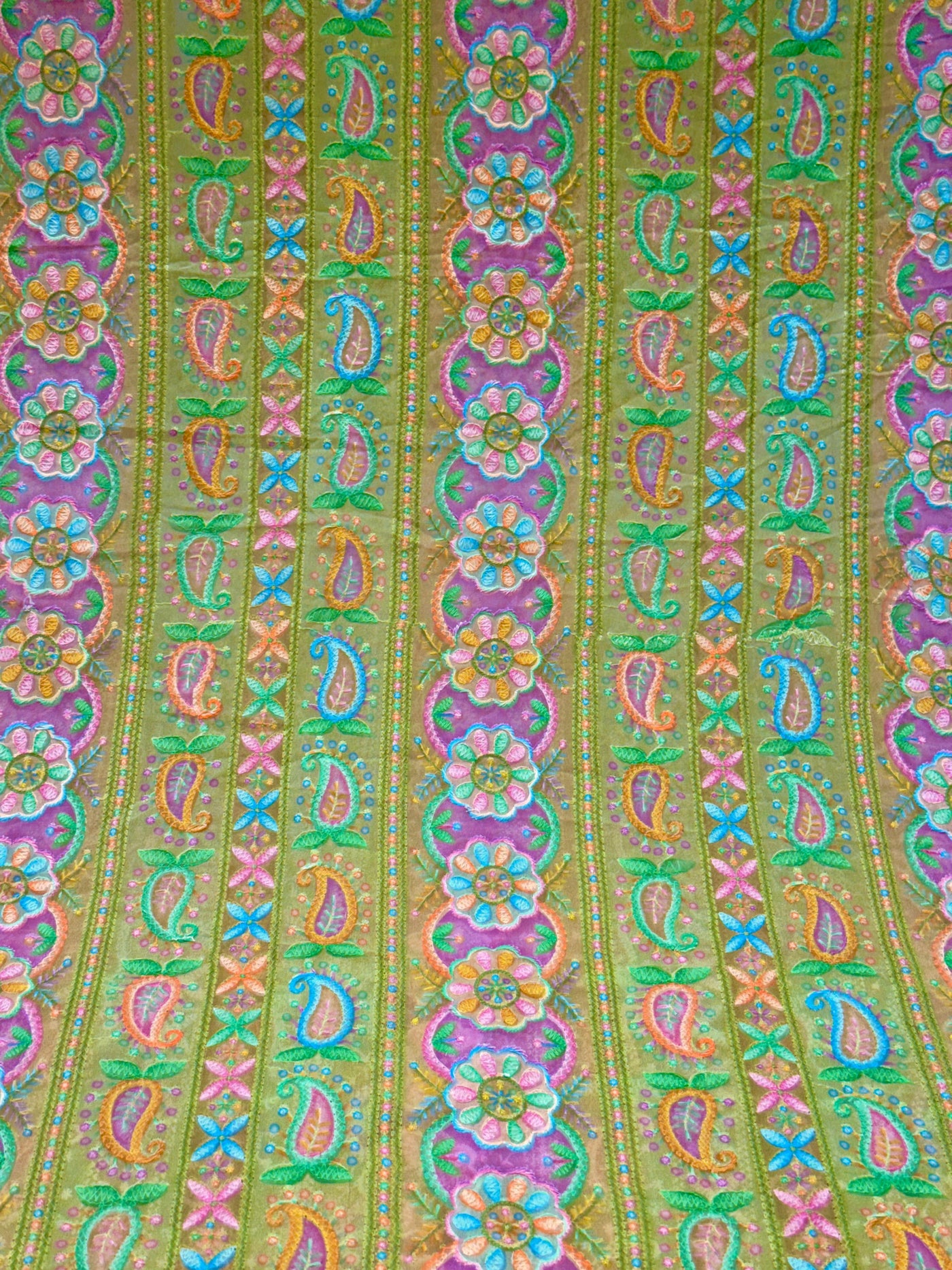 Green Georgette Chikankari Stripe Floral Threadwork Embroidery 44 inch width