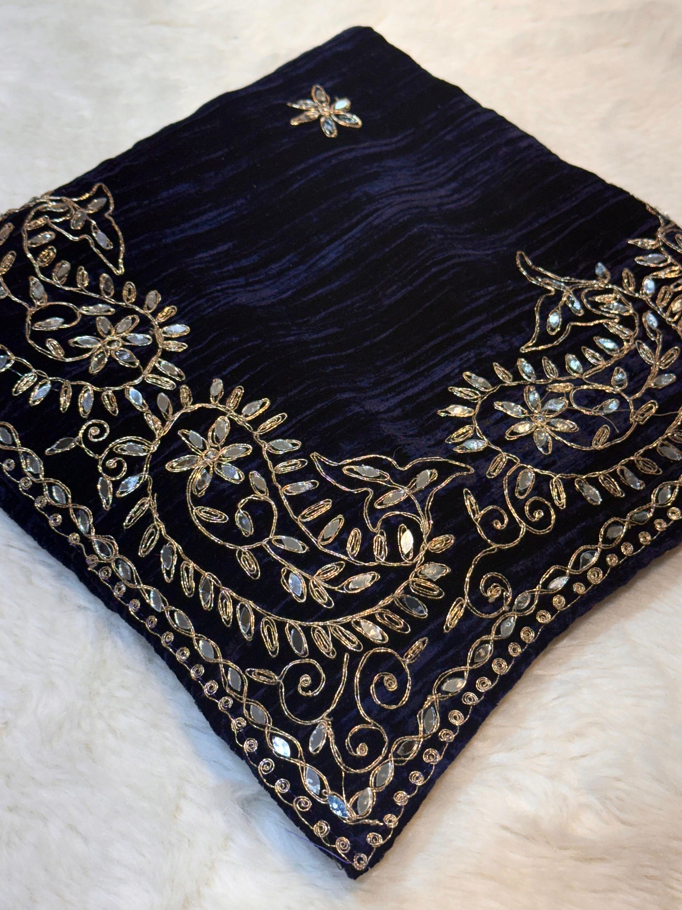 Navy Blue Pure Crush Velvet Real Mirror Handwork Dupatta 2.50 meter length