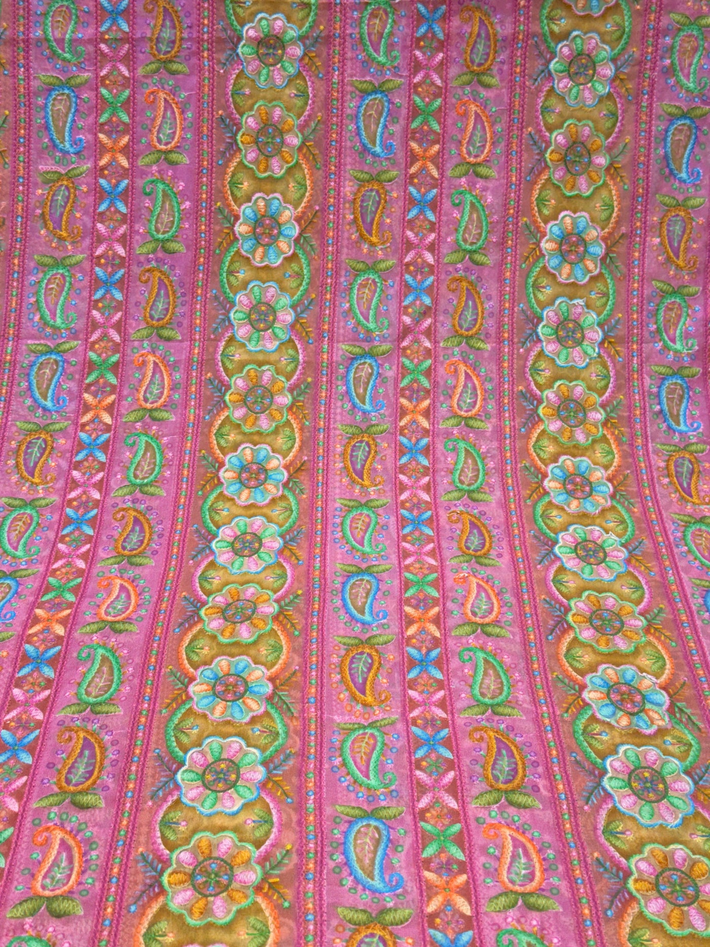 Pink Georgette Chikankari Stripe Floral Threadwork Embroidery 44 inch width