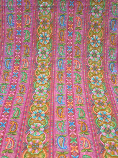 Pink Georgette Chikankari Stripe Floral Threadwork Embroidery 44 inch width
