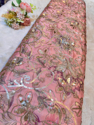 Ifra Satin Georgette Floral with Sequins Embroidery 44 inch width