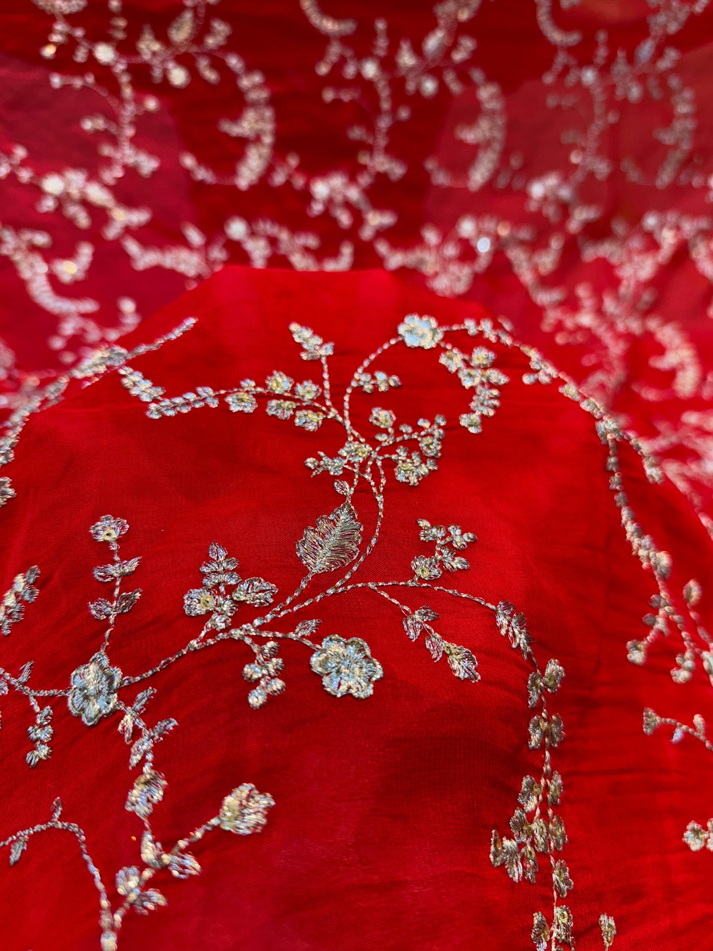 Red Sabhya Pure Organza Embroidery 44 inch Width