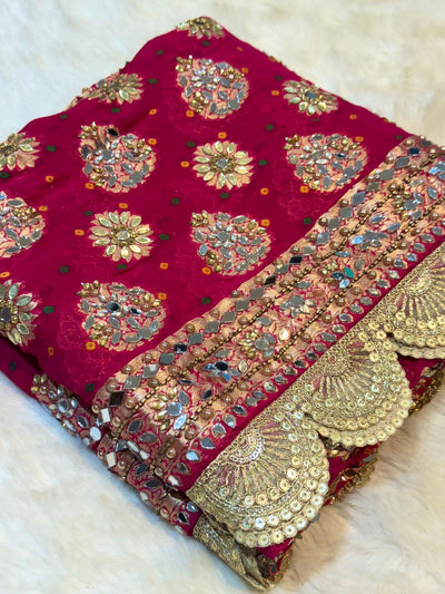 Sheeshmahal Hot Pink Real Mirror Handwork Dupatta Pure Georgette Base 2.40 meter length
