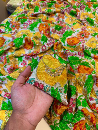 Luxury Crape Floral Print Embroidery With Handwork 44 Inch width