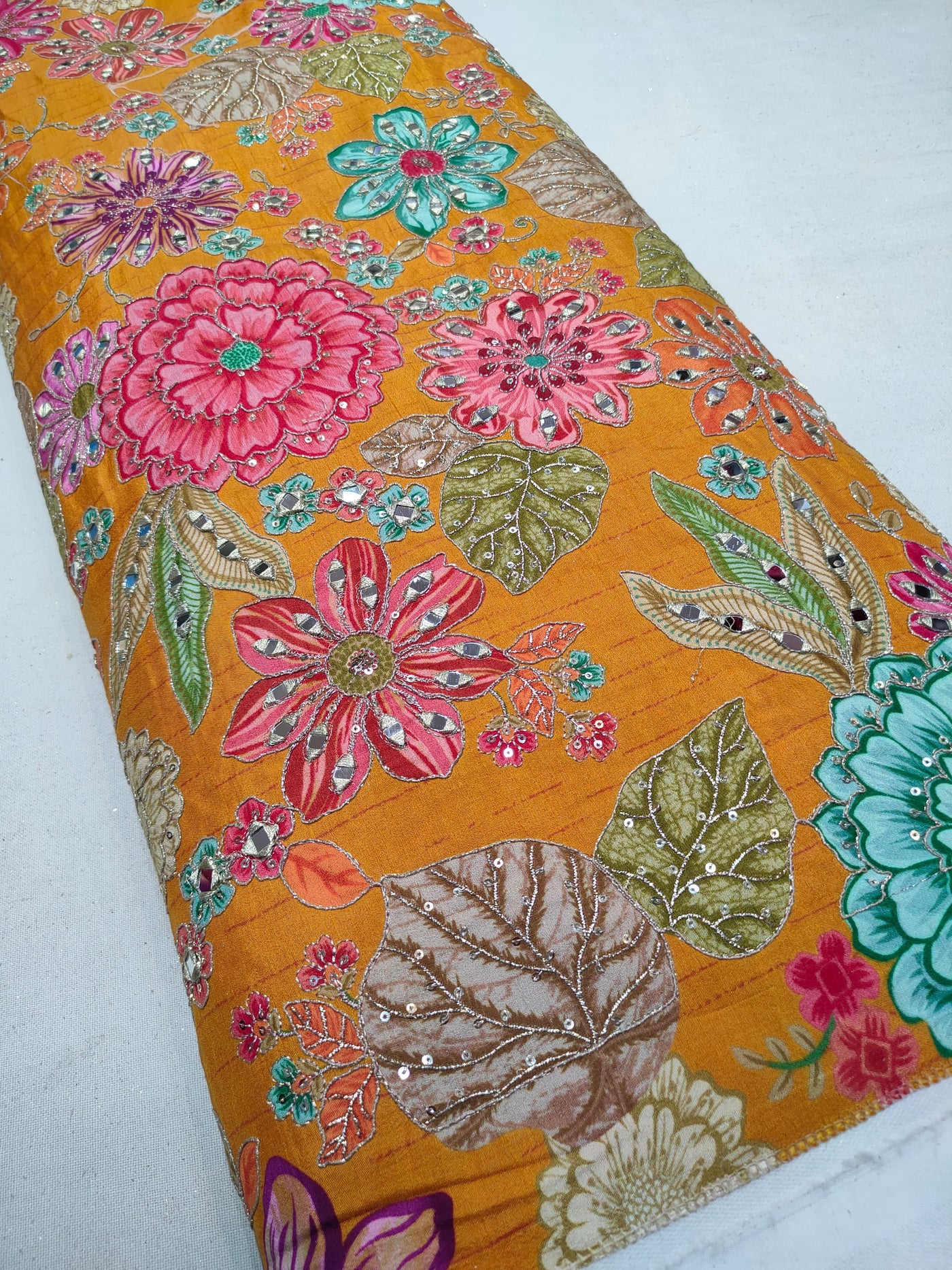 Boho Big Width Silk Floral Embroidery Handwork 48 inch width