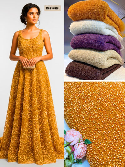 Imported Handwork Net Embroidery With Scattered Pearls Work 54 inch width