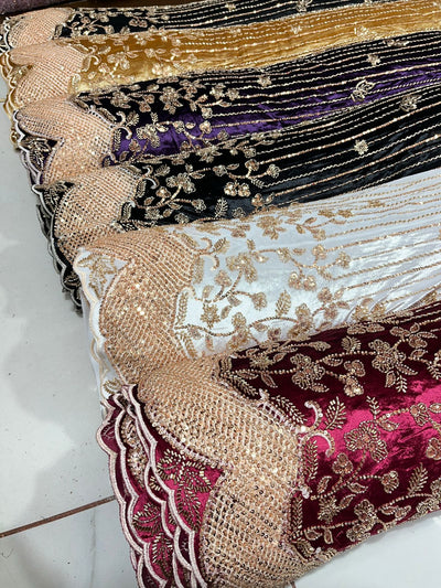 (Mix and Match ) Pure Velvet Handwork Embroidery 54 inch width / Net Dupatta With Two side Borders  37 inch width